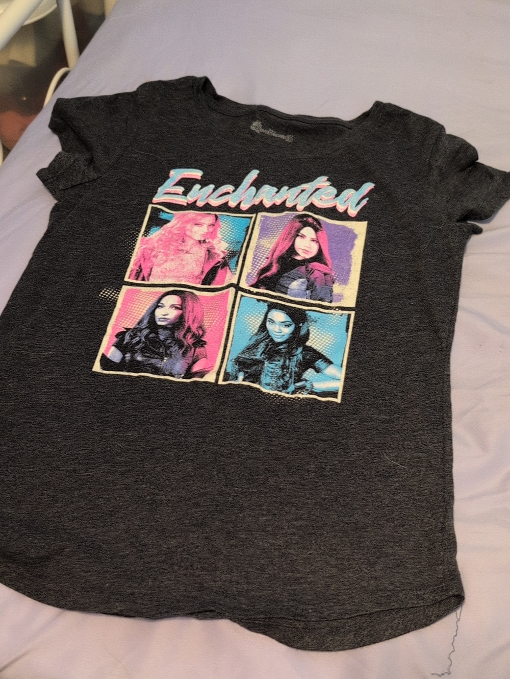 Disney Girls' Enchanted Graphic Tee - Charcoal with Pink, Purple, Blue, Cream